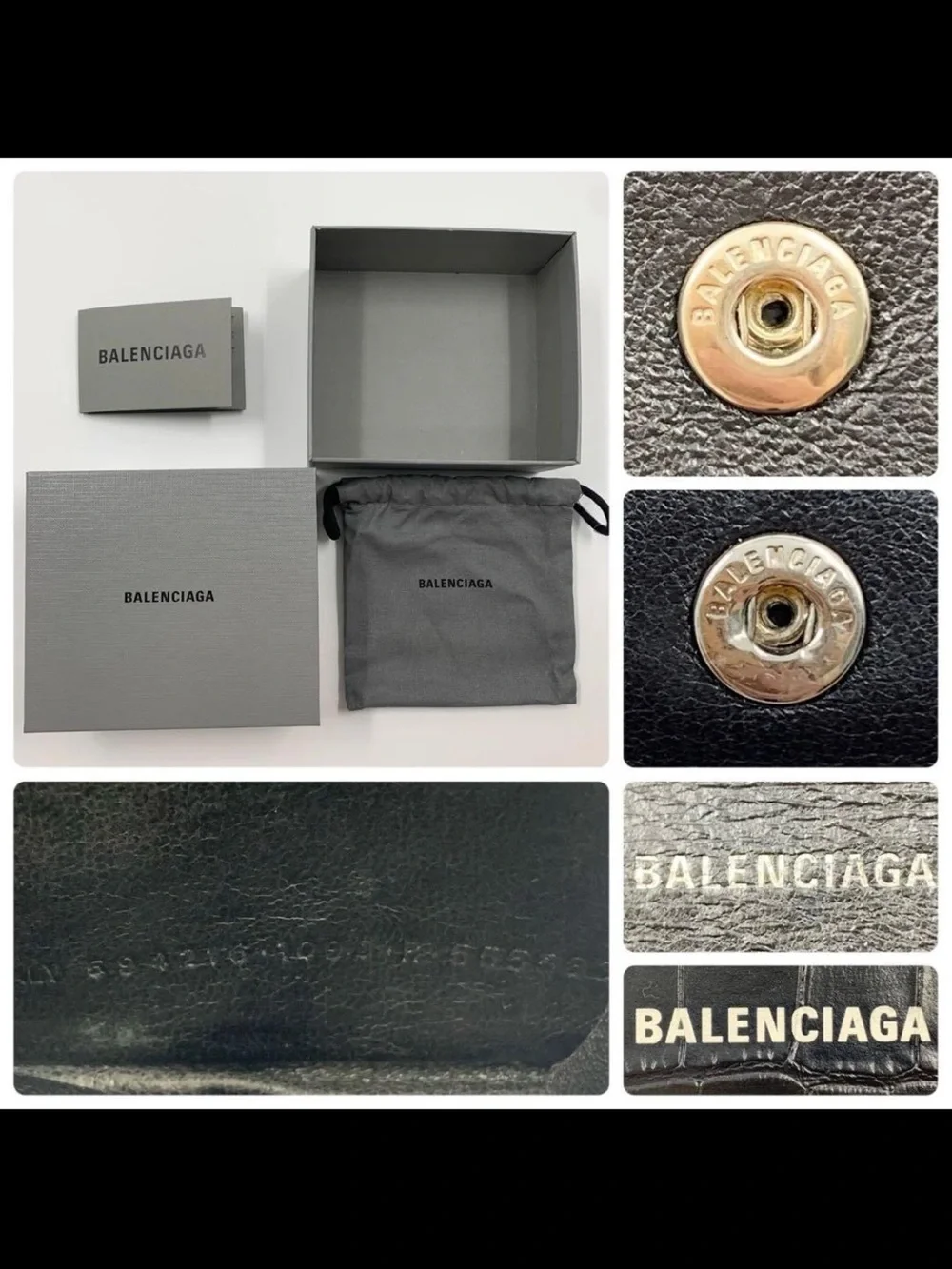 Balenciaga Black Croc-Embossed Compact Leather Wallet